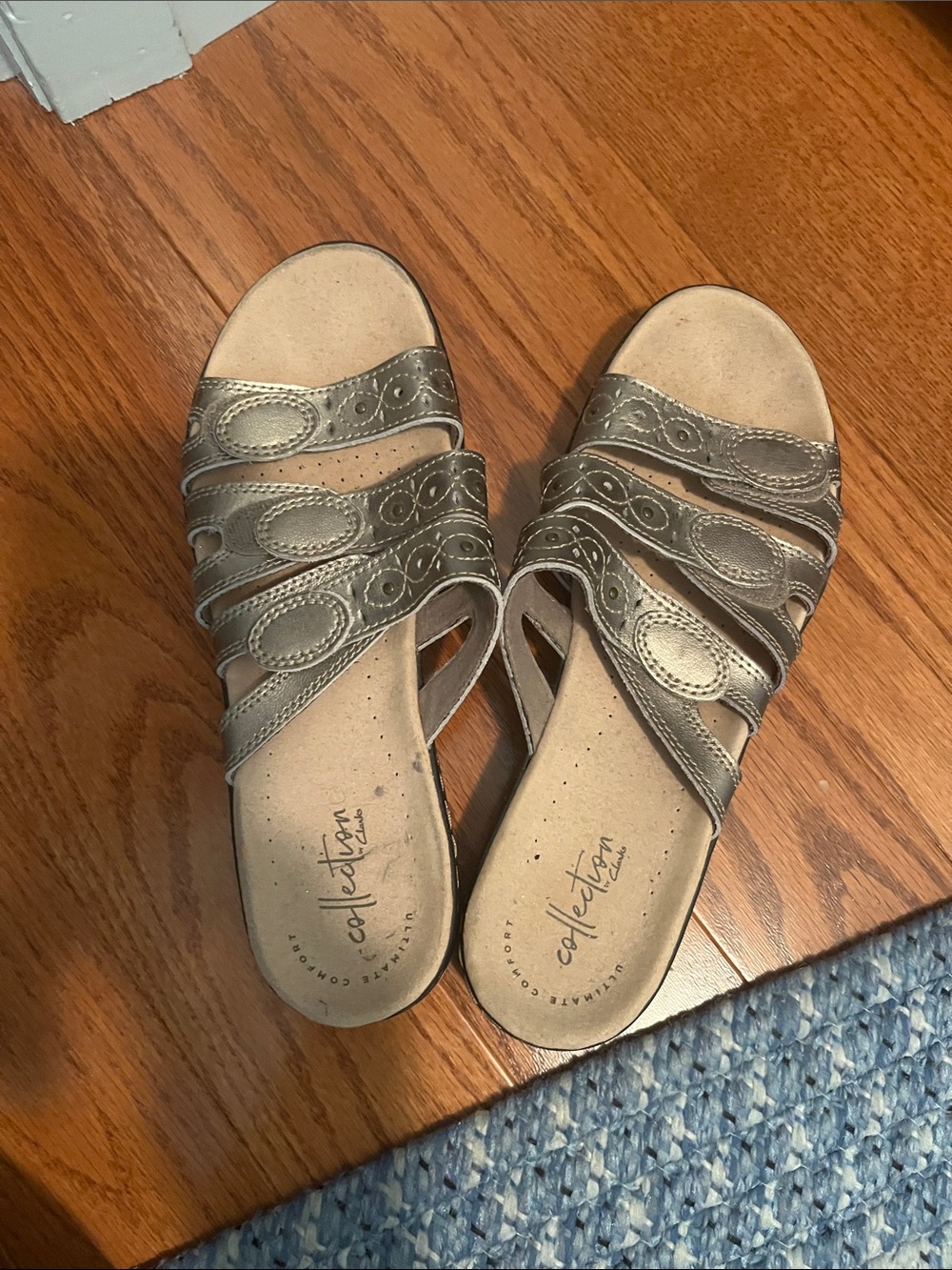 Collection B Metallic Taupe Multi-Strap Slip-On Sandals